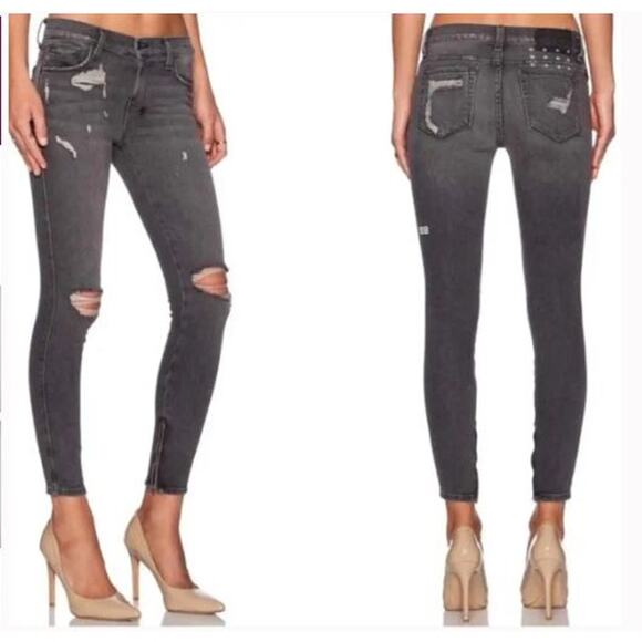 Ksubi Denim - Ksubi Black Faded Denim Distressed Skinny Leg Mid Rise Y2K Designer Jeans 25